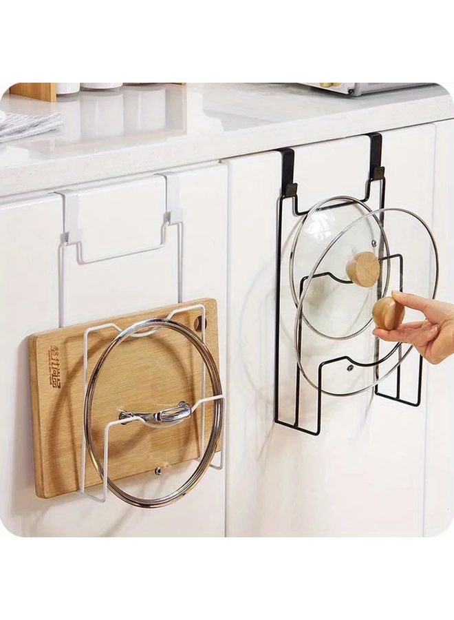 Black Iron Hanging Pot Lid Rack Kitchen Organizer for Door Cutting Board Towel Storage - Image 1